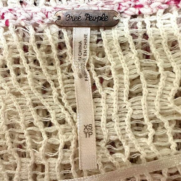 FREE PEOPLE Marled Pink White Textured Loose Knit  Swing Sweater Women XS Beachy - Picture 5 of 6